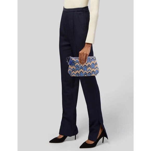 Neiman Marcus “Fashioned For Change” Blue Chevron Jute Clutch NWT — Tassel - Picture 2 of 11